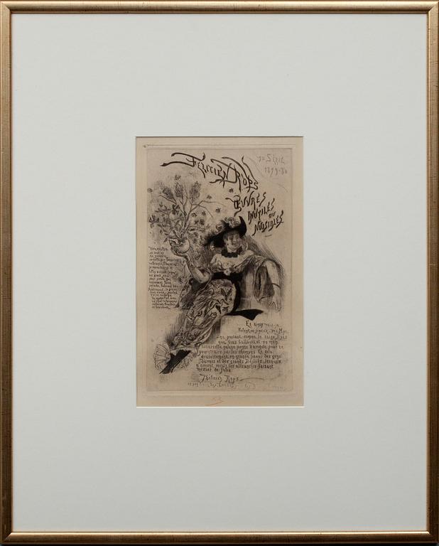FELICIEN ROPS (BELGIEN) , etsning, torrnål, sign.