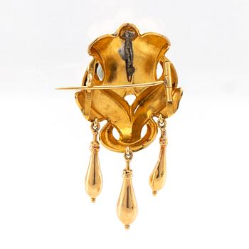 Brooch 18K gold with a cultured pearl.