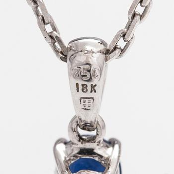 An 18K white gold necklace with sapphires and a diamond ca. 0.06 ct.