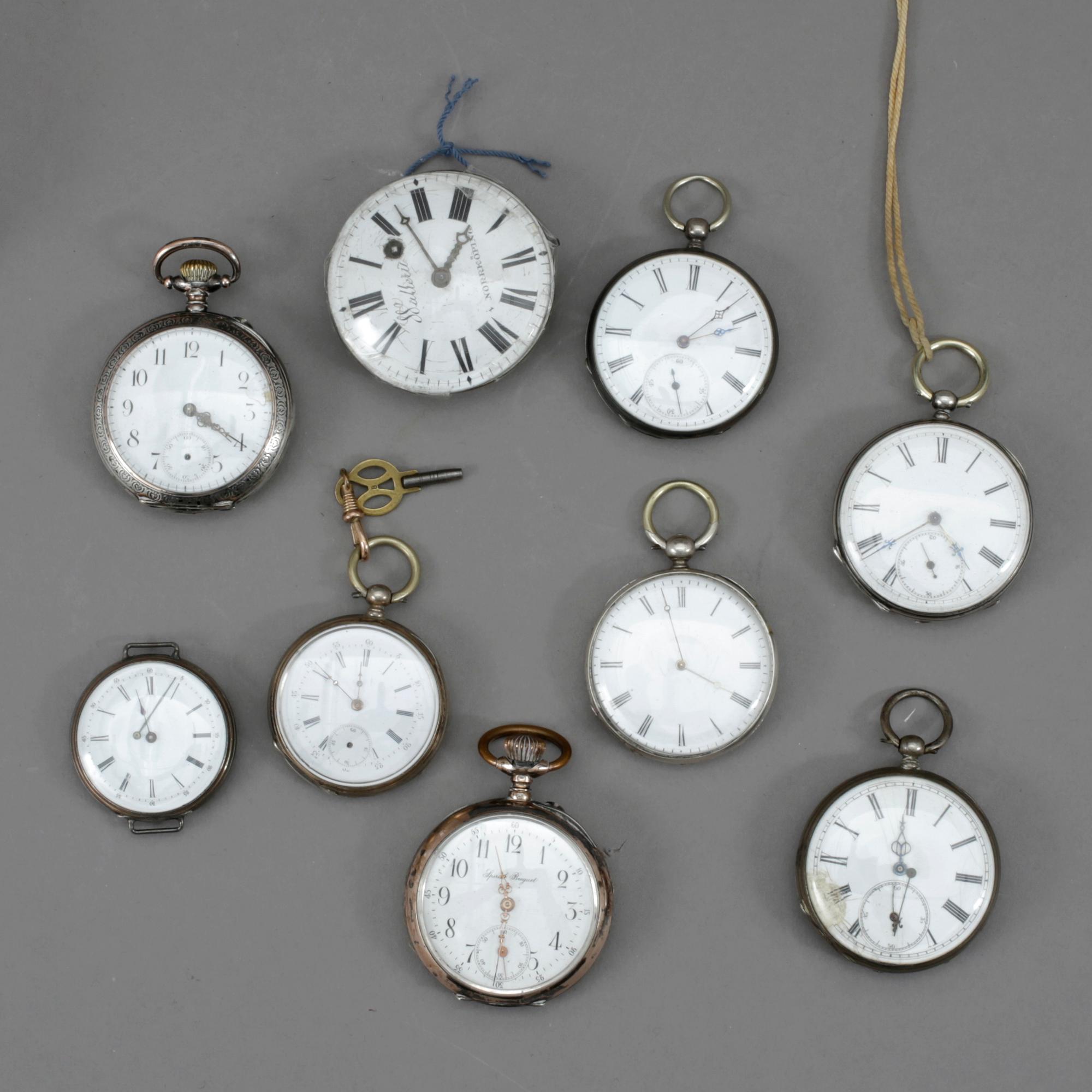 FICKUR, silver, 9 st, bland annat Wallerius Norrköping, mestadels omkring 1900.