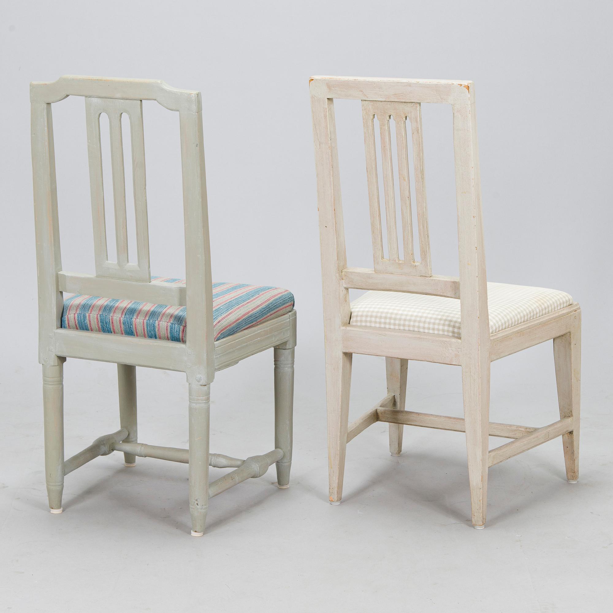 A set of six similar painted Gustavian chairs, 18th/19th century.