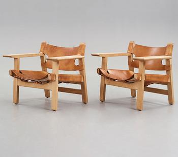 Børge Mogensen, A pair of Børge Mogensen oak and leather 'Spanish chairs', Fredericia Stolefabrik, Denmark.