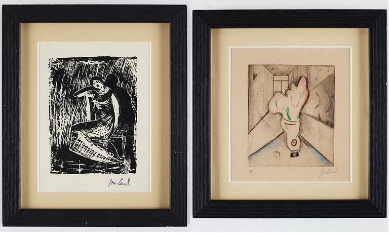 John Jon-And, etching and a linolium cut, signed.