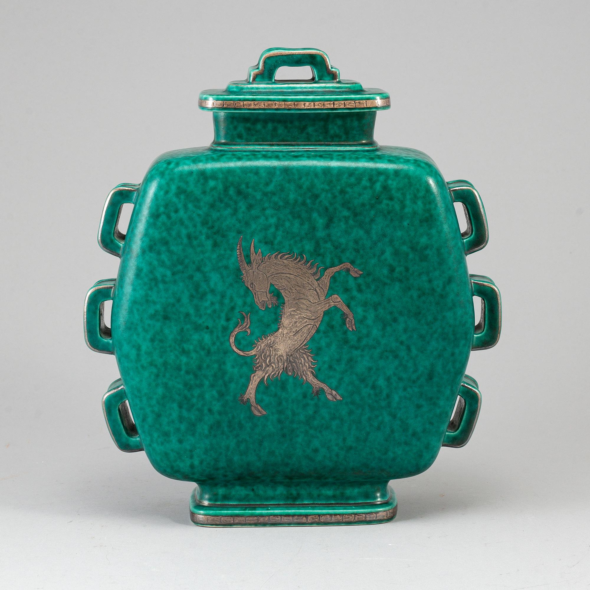WILHELM KÅGE, a lidded 'Argenta' stoneware jar from Gustavsberg, Sweden.