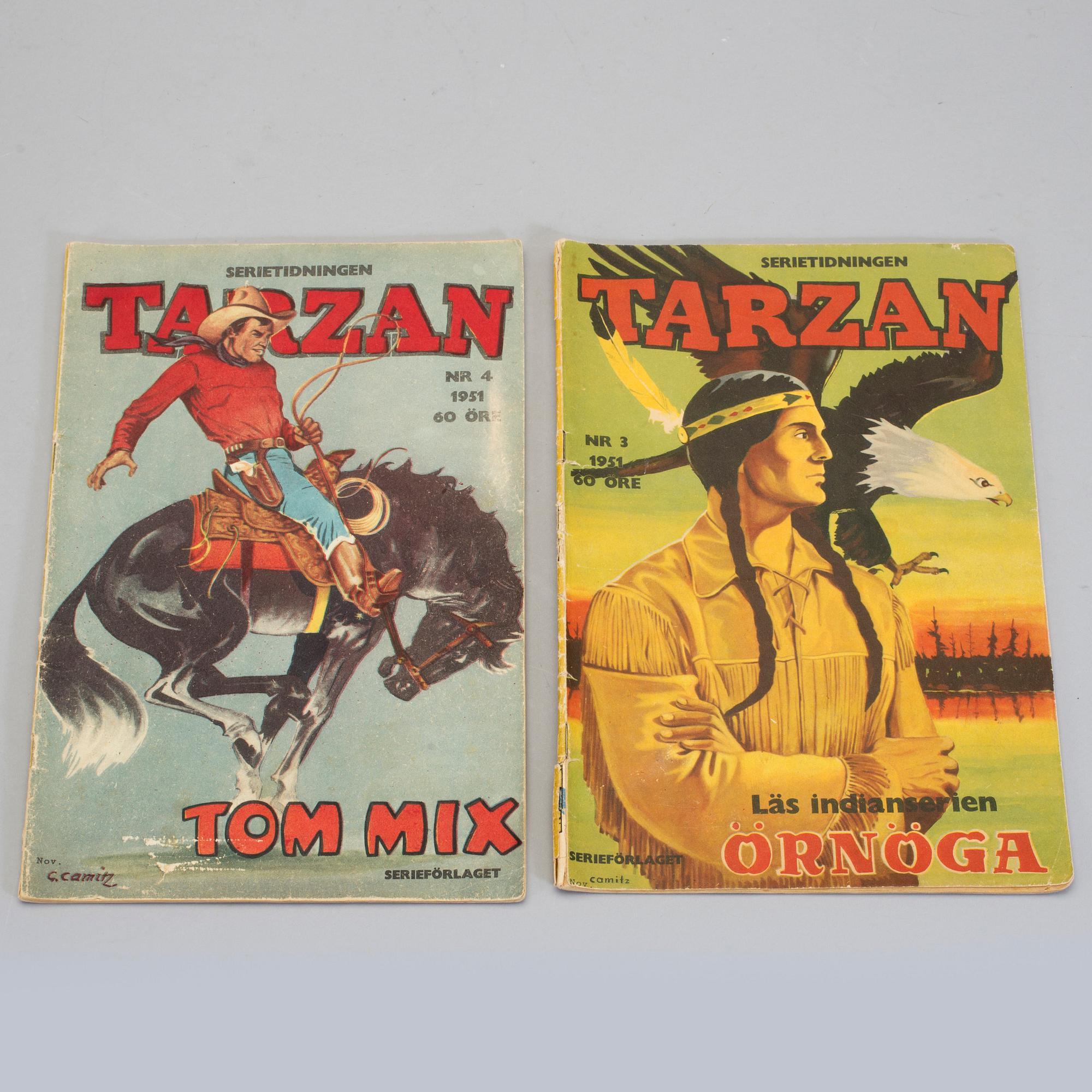 SERIETIDNINGAR, Tarzan, nr 1-4, samt 6, 1951.