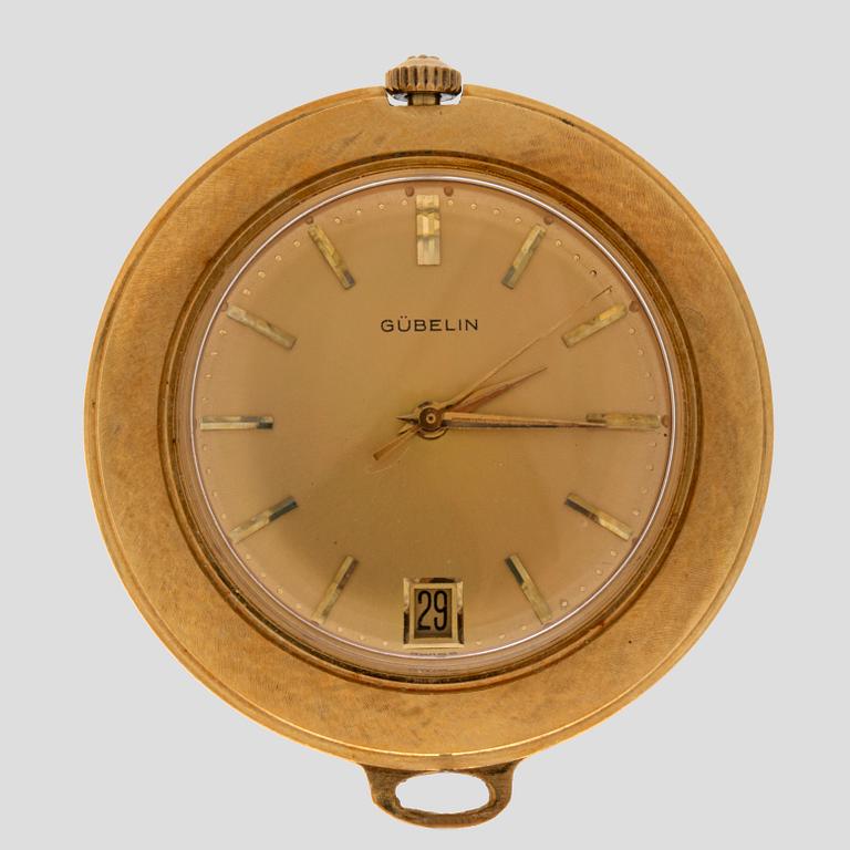 A Gübelin 18K gold pocket watch with chain and chatelaine, 40 mm.