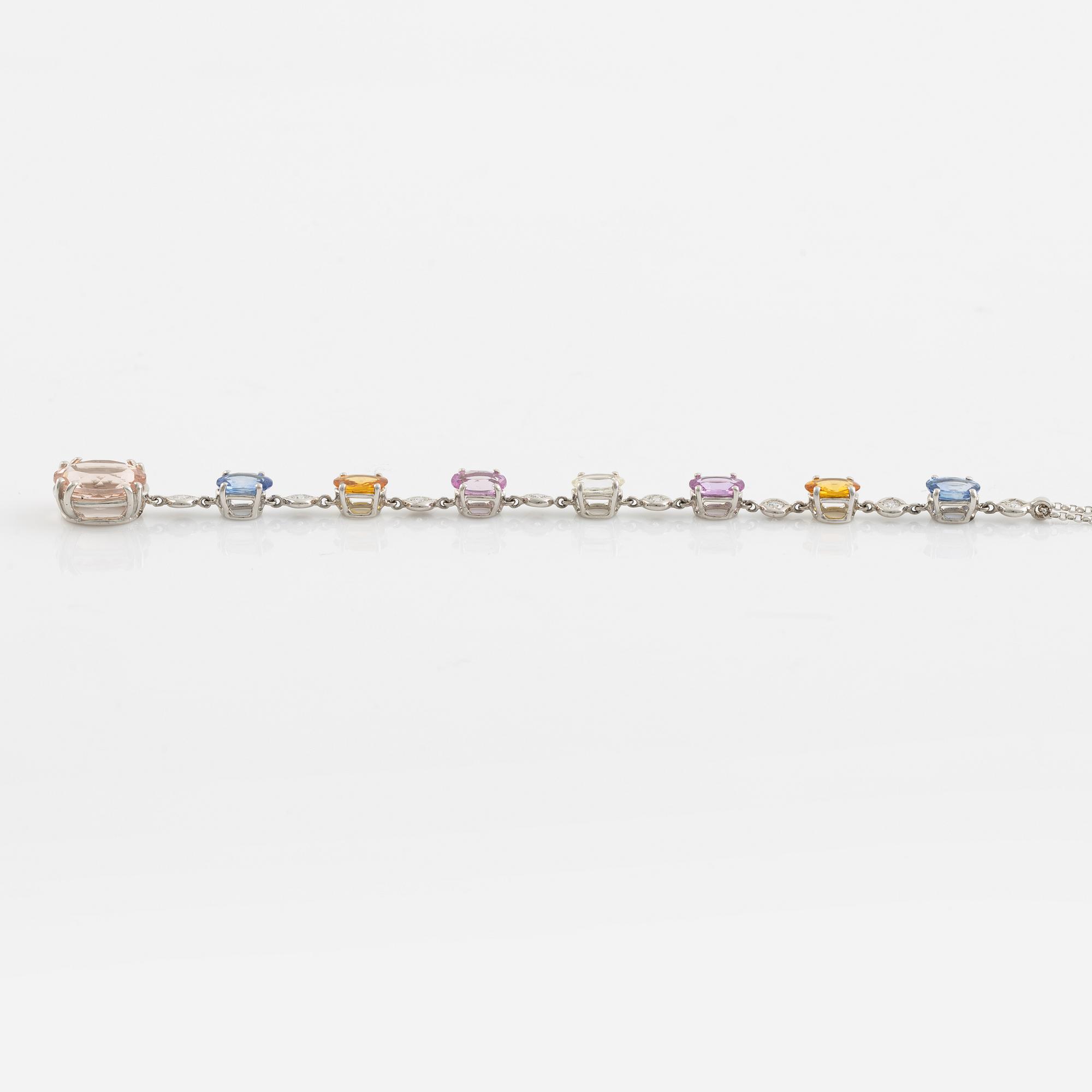 Collier med multifärgade safirer, morganiter och briljantslipade diamanter.