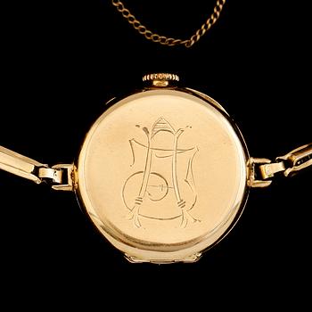 DAMARMBANDSUR, 18 k guld med armband, 20 k guld, 1900-talets första hälft. Total vikt med urverk ca 13 gram.