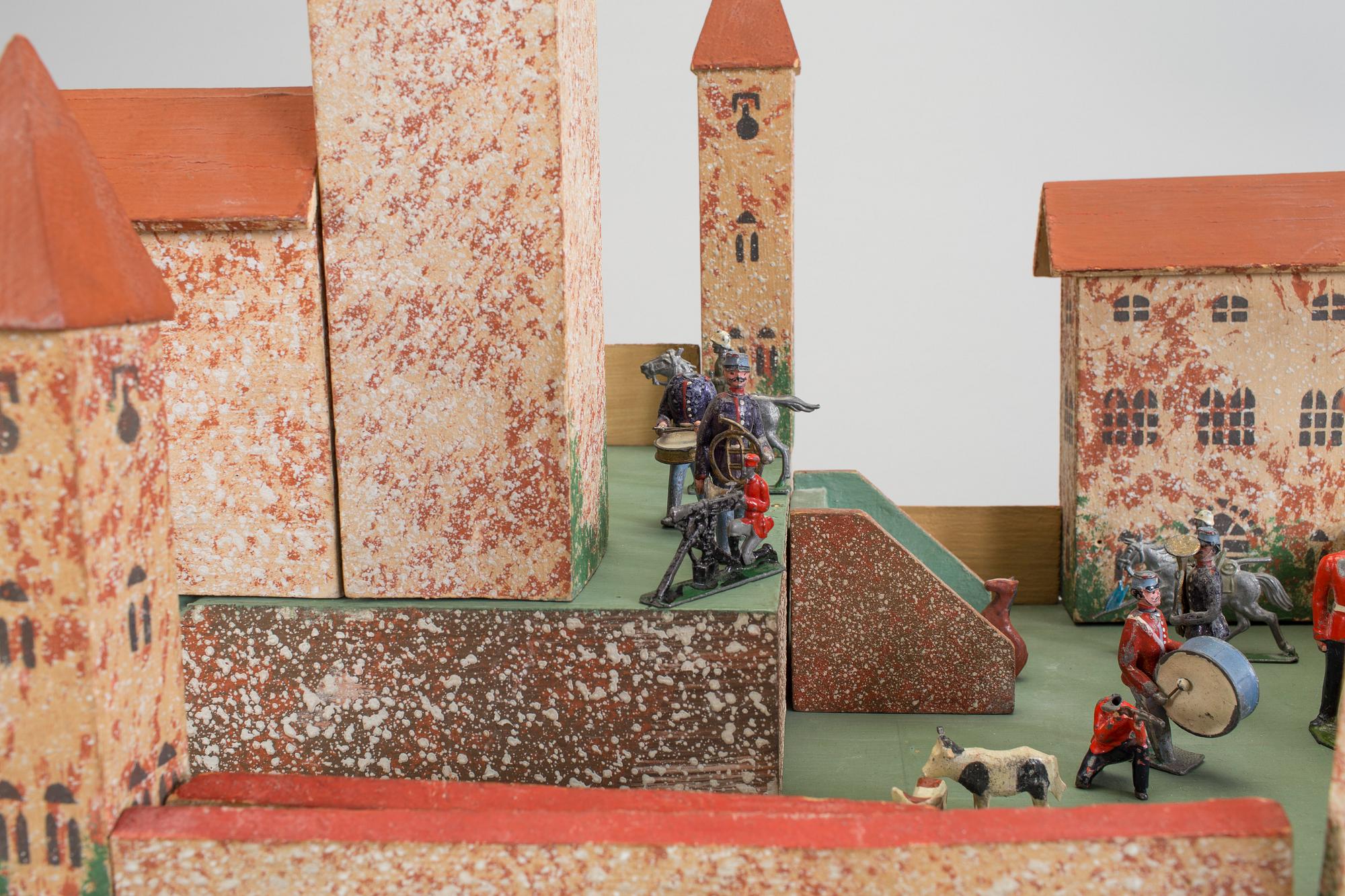 A painted wood model of a castle, possibly Moritz Gottschalk