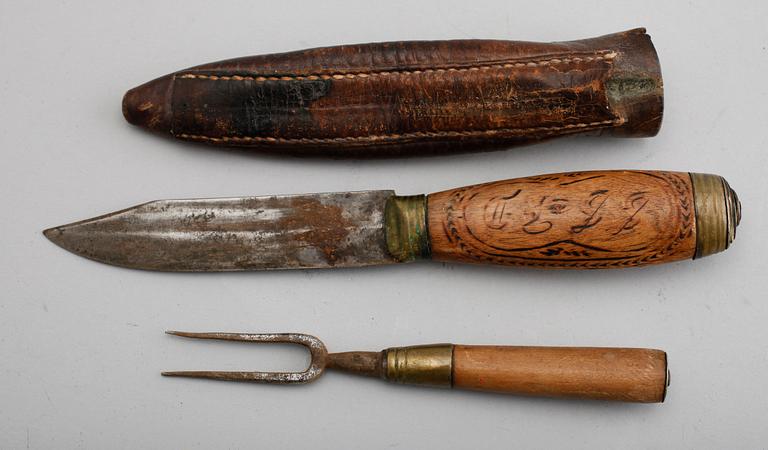 LOCKSKÅL, KÅSA SAMT KNIV, allmoge, 1800-tal.