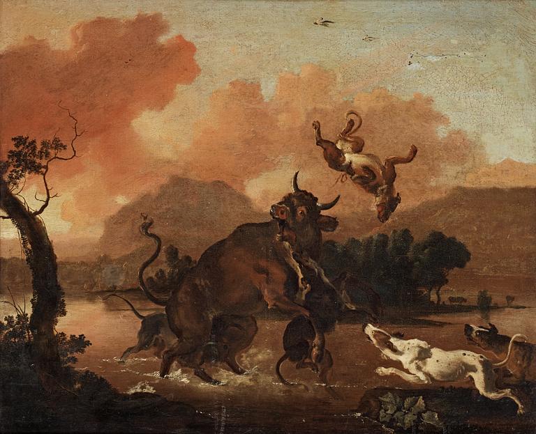 Abraham Danielsz. Hondius, Dogs attacking a bull.