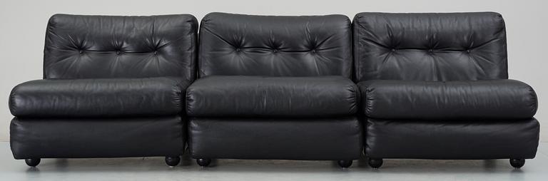 A set of three 'Amanta' black leather easy chairs by C&B, Italy.