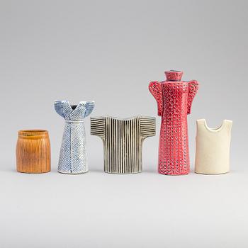 A set of five stoneware vases by Lisa Larson, Rörstrand.