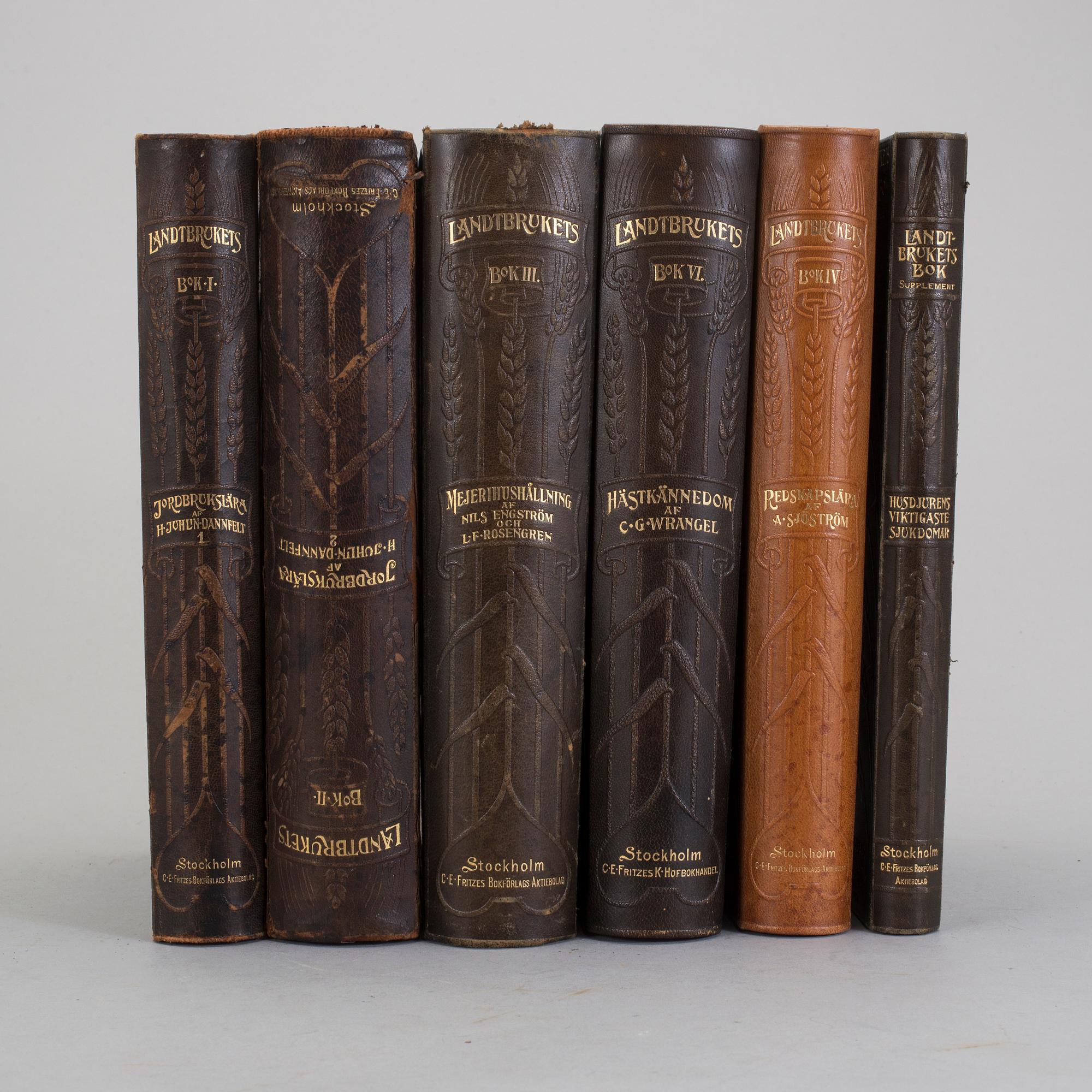 BÖCKER, Lantbrukets bok, 6 band, I-VI samt supplement, V saknas) C. E. Fritzes Bokförlag, 1901-1907.