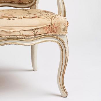 A pair of Swedish rococo armchairs, mid 18th century.