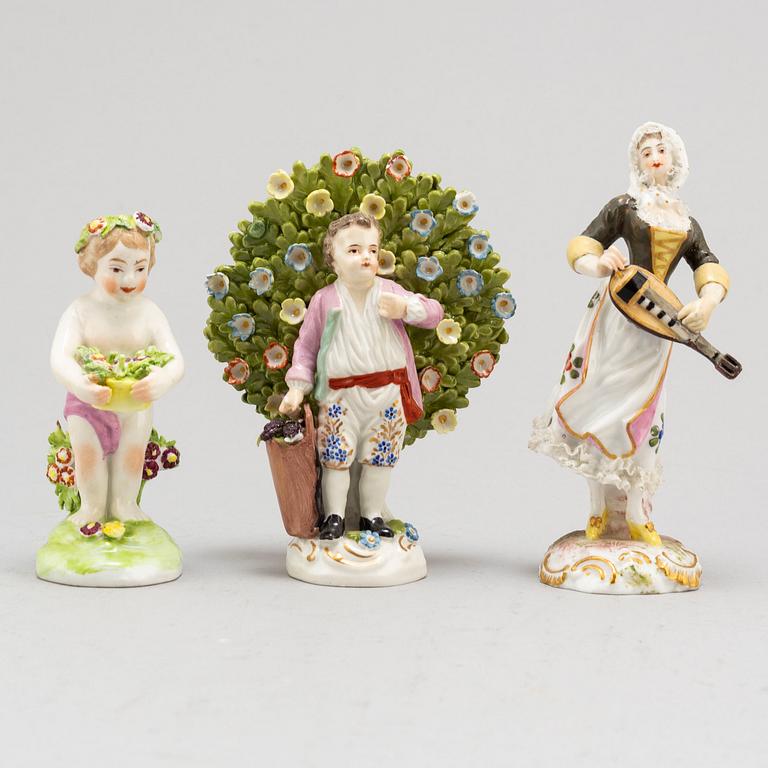 A set of three porcelain figures, Meissen, and possibly England.