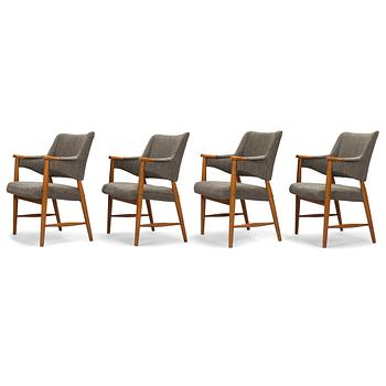 Olof Ottelin, four 1950's 'Othello' armchairs for Oy Stockmann Ab, Keravan puusepäntehdas. Finland.