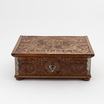 A Swedish baroque oak chest, presumably Westrogothia, dated 1683.