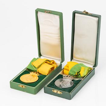 Gold medal and silver medal, Gustaf VI Adolf, Sweden, Royal Patriotic Society.