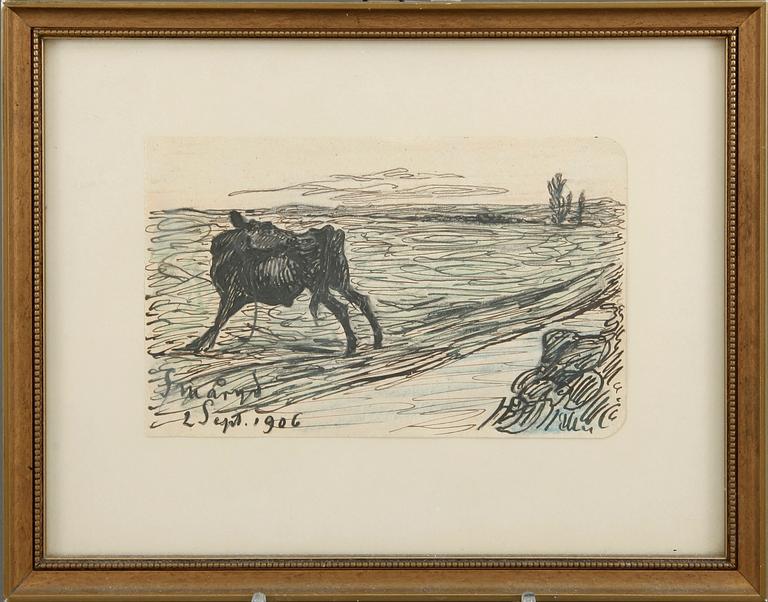 NILS KREUGER, tillskriven, 2 st, blandteknik på papper, osignerade, daterade 1906 och 1909.