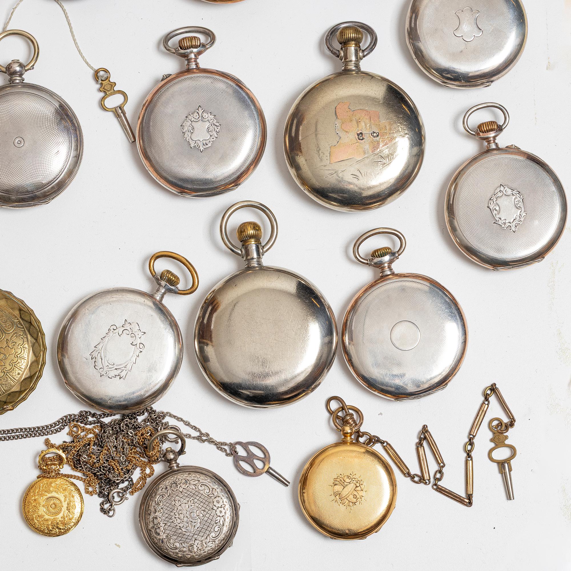Collection of pocket watches, 63 pieces, "No reserve", various materials.