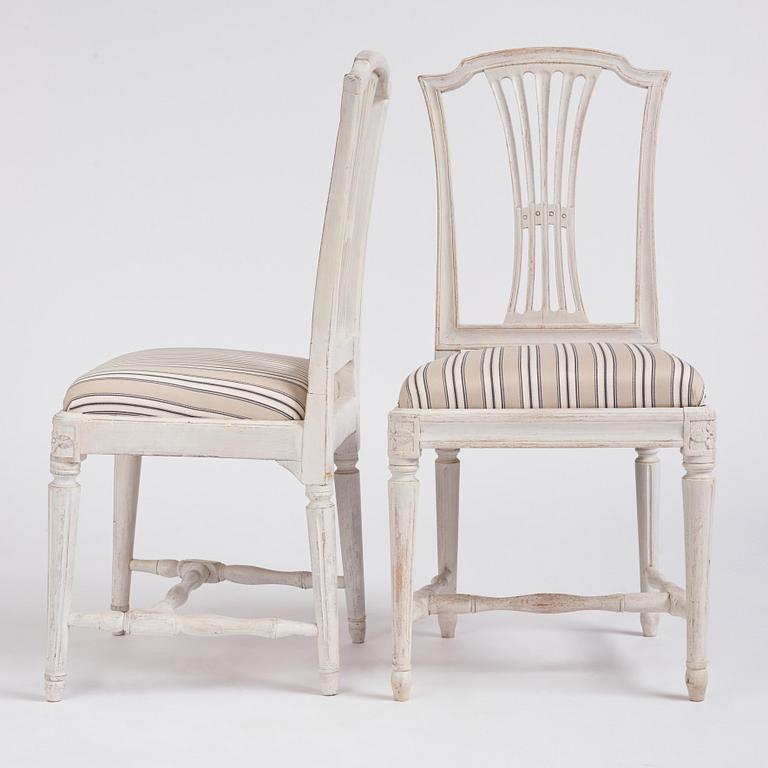 A set of twelve Gustavian chairs by J. Hammarström (master 1794-1812) and E. Ståhl (1794-1820).