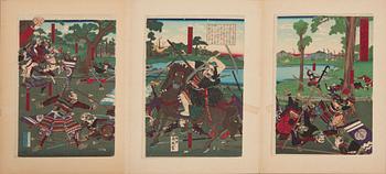 TOYOHARA CHIKANOBU, triptyk, träsnitt.