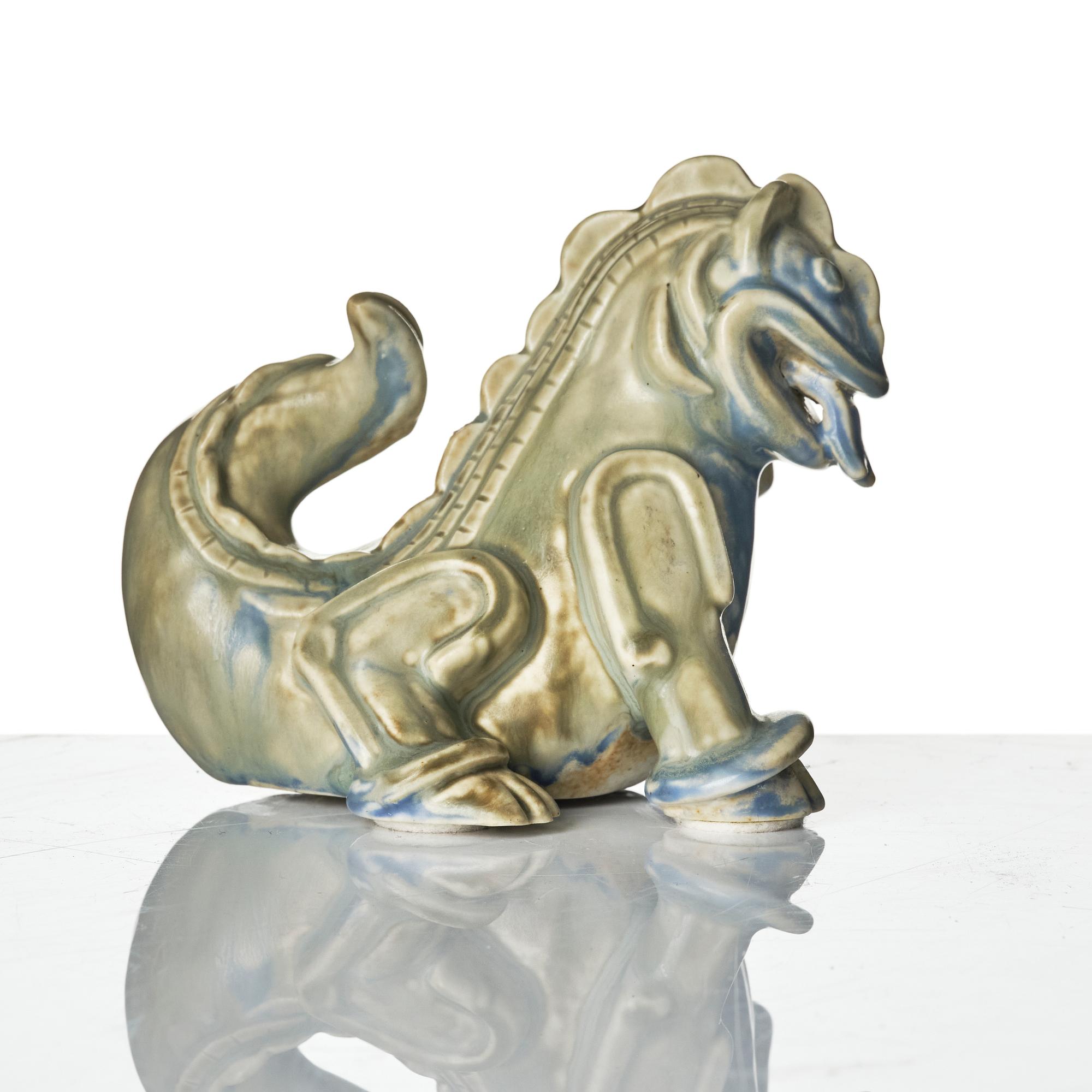 Wilhelm Kåge, two ceramic sculptures av dragons, Gustavsberg, ca 1940.