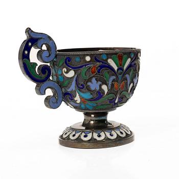 Supkoppar, 5 st, silver och cloisonne, St Petersburg, Ryssland, efter 1882.