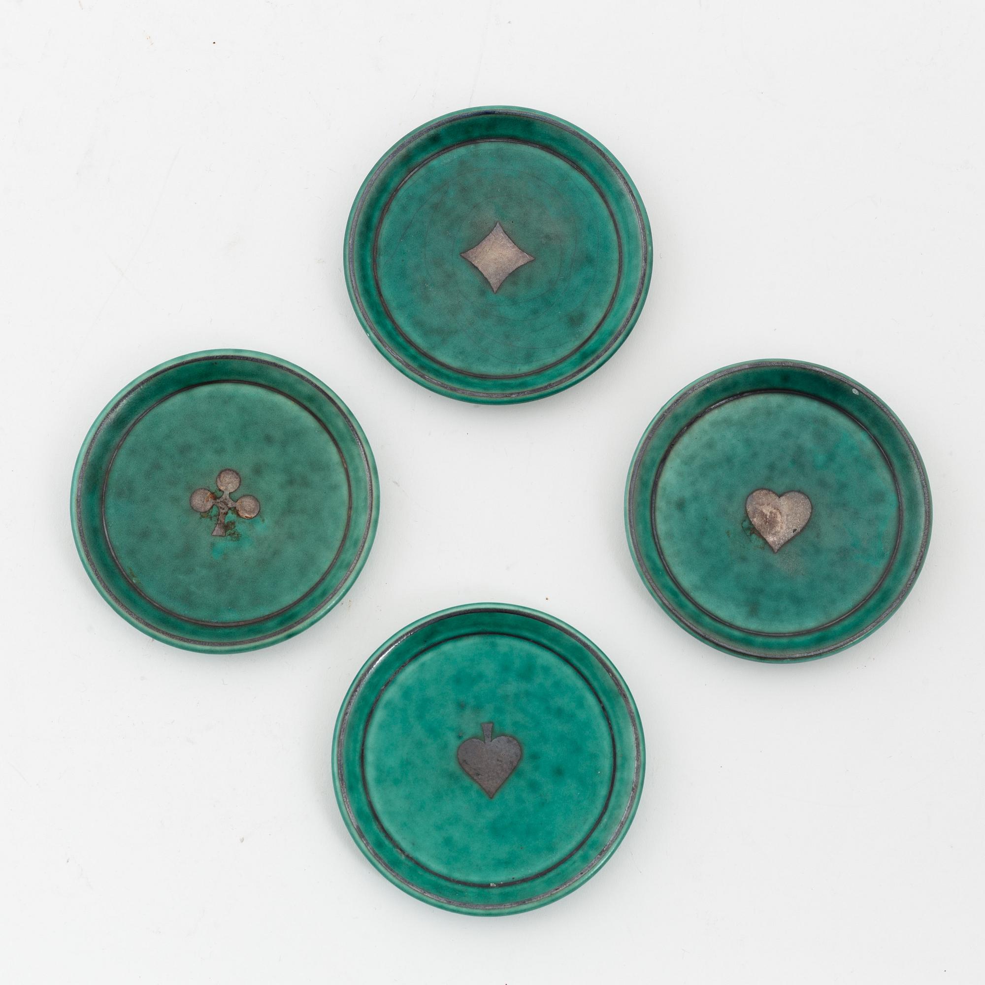 Wilhelm Kåge, an 'Argenta' vase and four dishes, stoneware, Gustavsberg, Sweden.