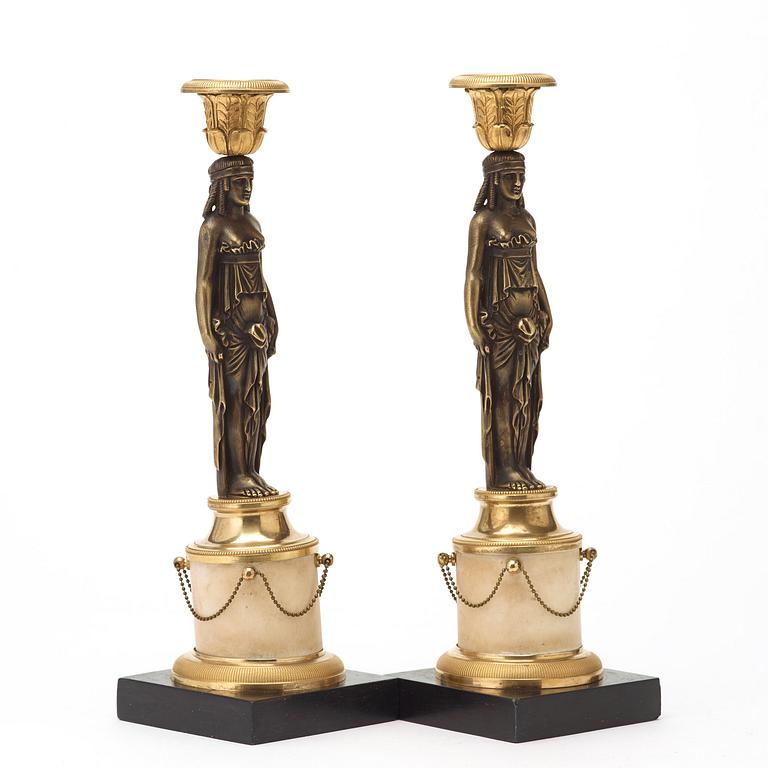 Gustaviansk, A pair of late Gustavian candlesticks, circa 1800.