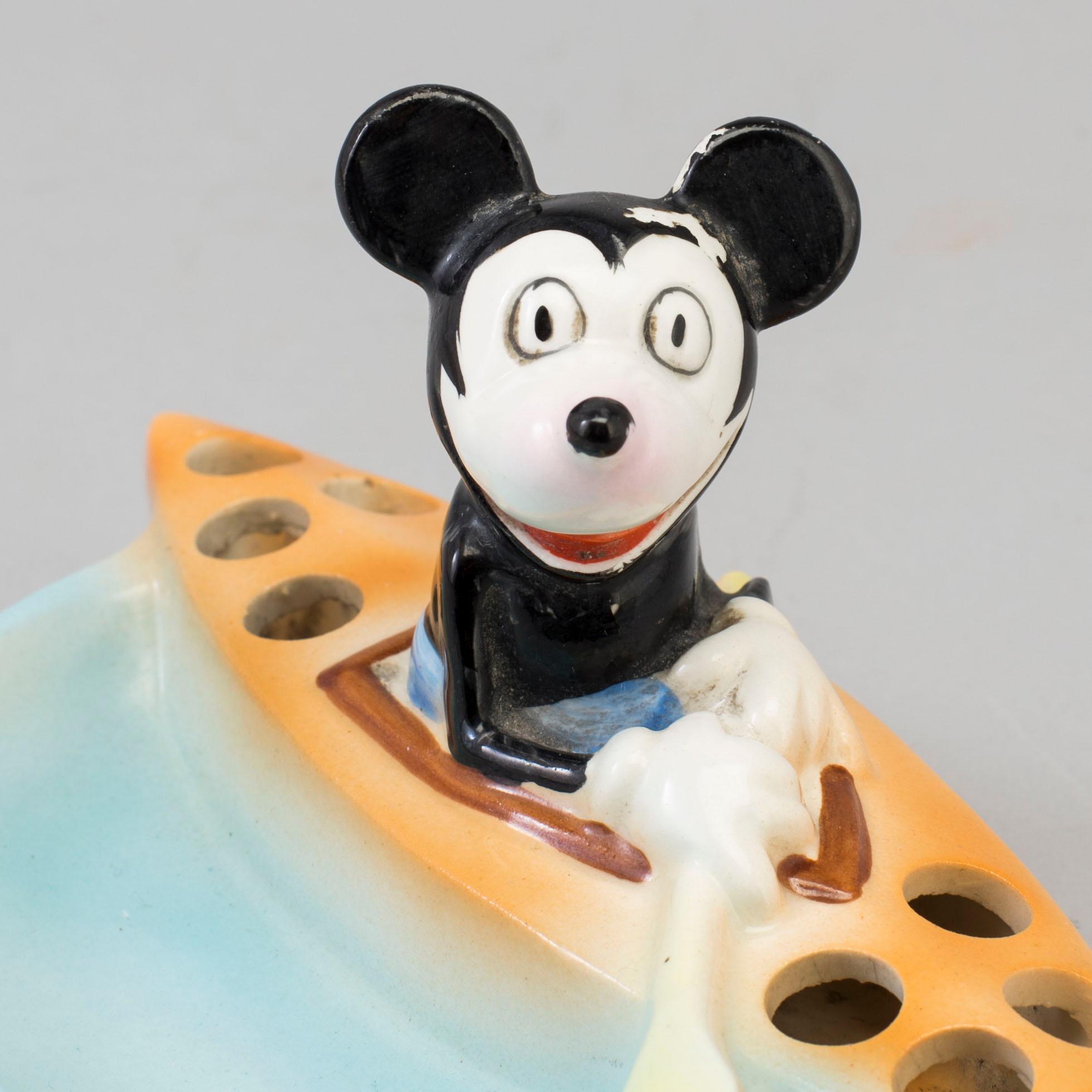 A mid 20th century Mickey Mouse porcelain ash tray.