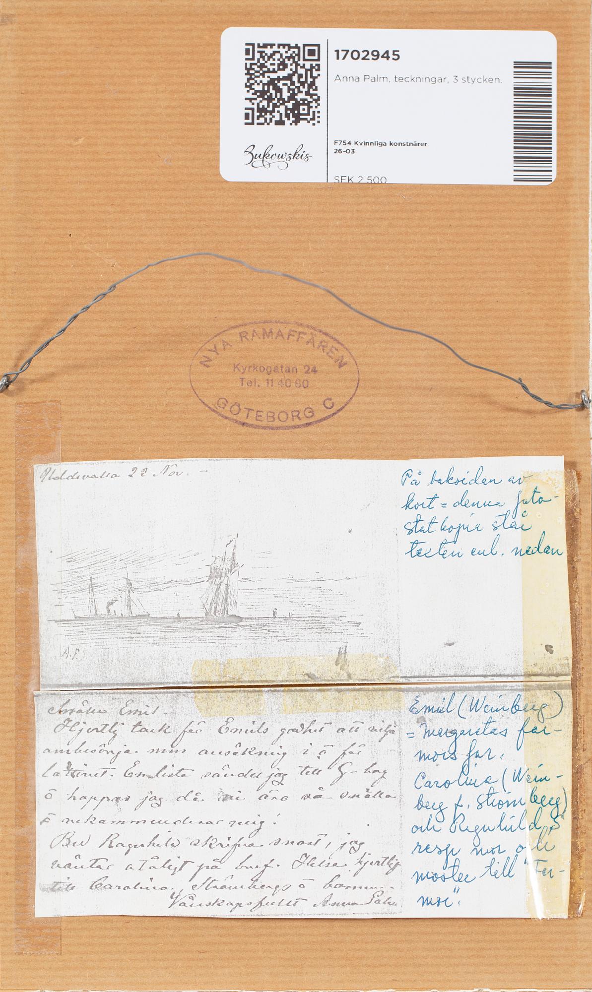 Anna Palm de Rosa, Drawings, 3 pieces.