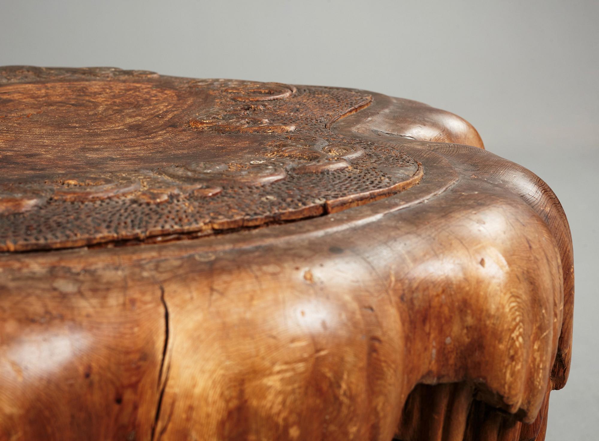 Knut Fjaestad, A Knut Fjaestad Art Nouveau sculptured pine table, Sweden ca 1900.