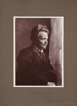 1701. AUGUST STRINDBERG (1849-1912), photo from 1899 Herman Andersson, with Strindbergs inscription dated maj 1900.