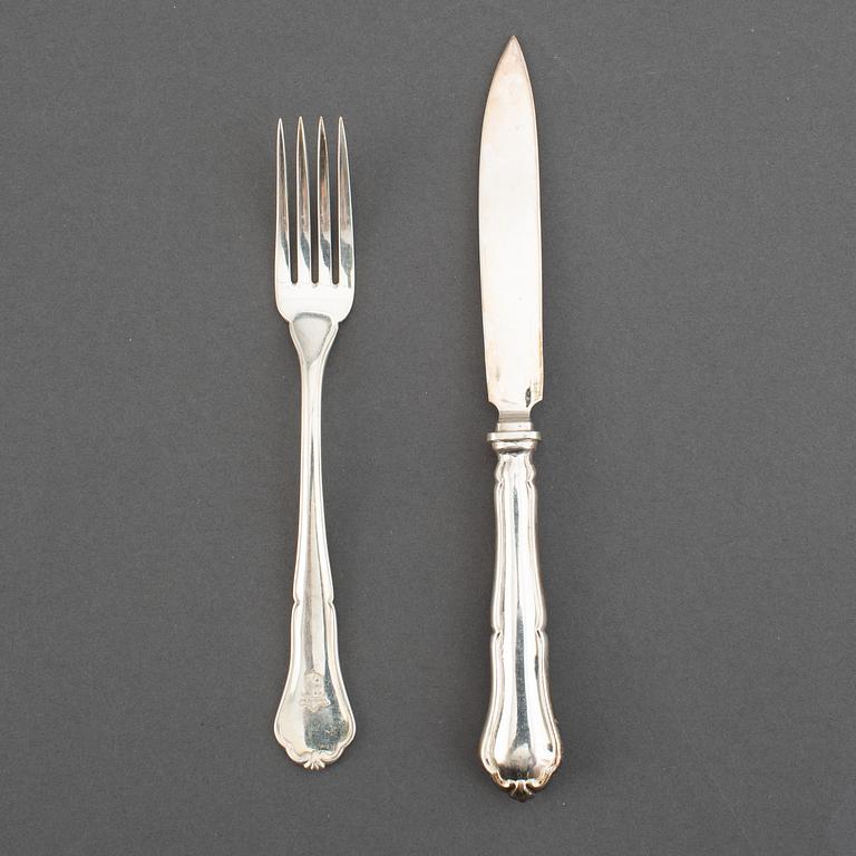 A set of 24 (12+12) fruit-cutlery, marked T.E., Stockholm 1927.