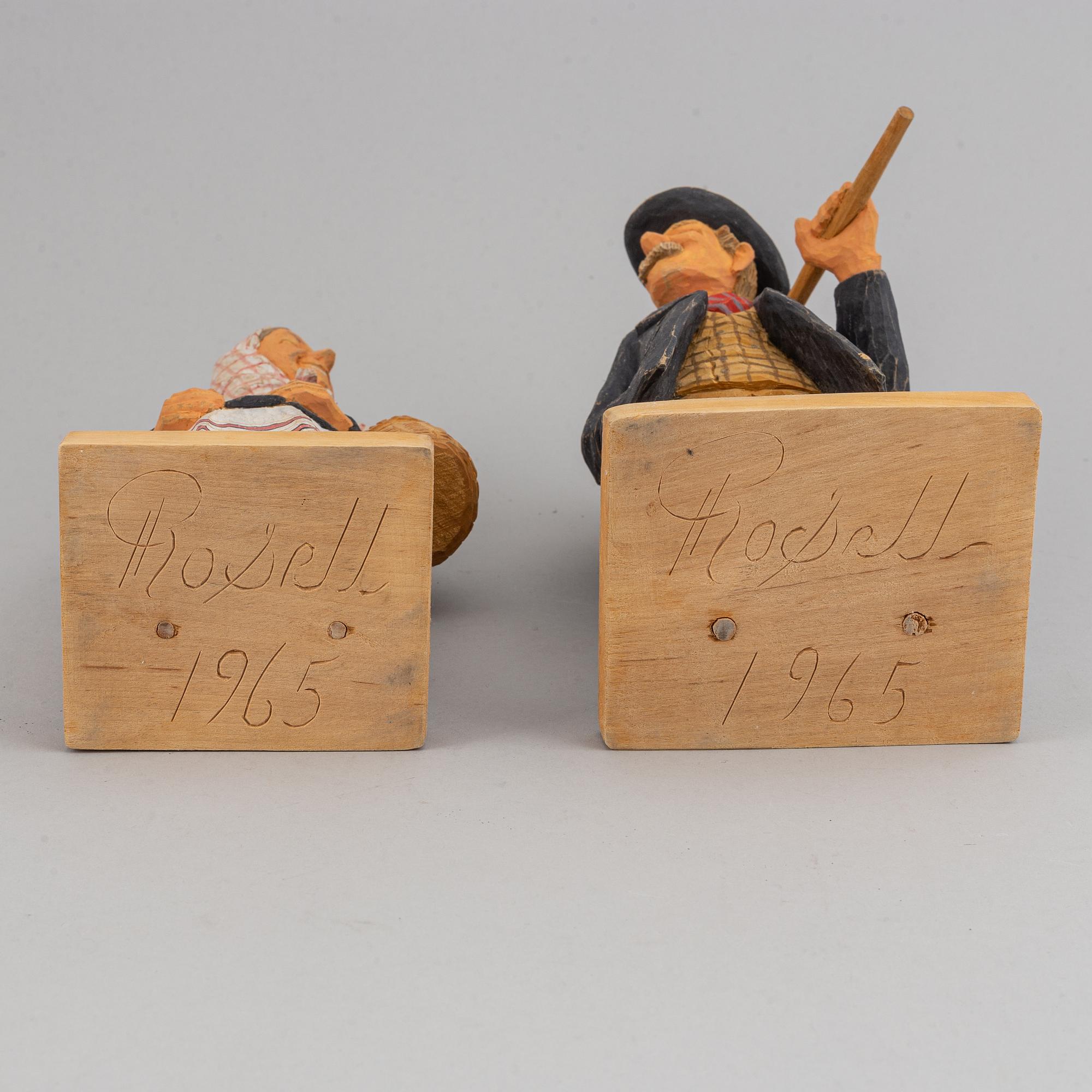 HERMAN ROSELL, sculptures, 2, wood, signed and dated 1960.