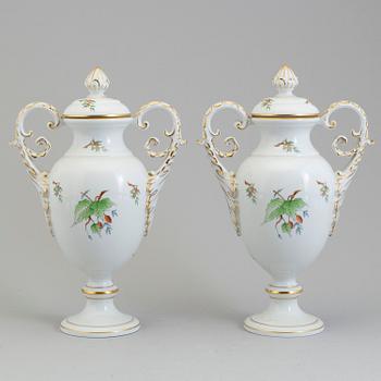 A pair of mid 20th century porcelain urns, Herend, Hungary.