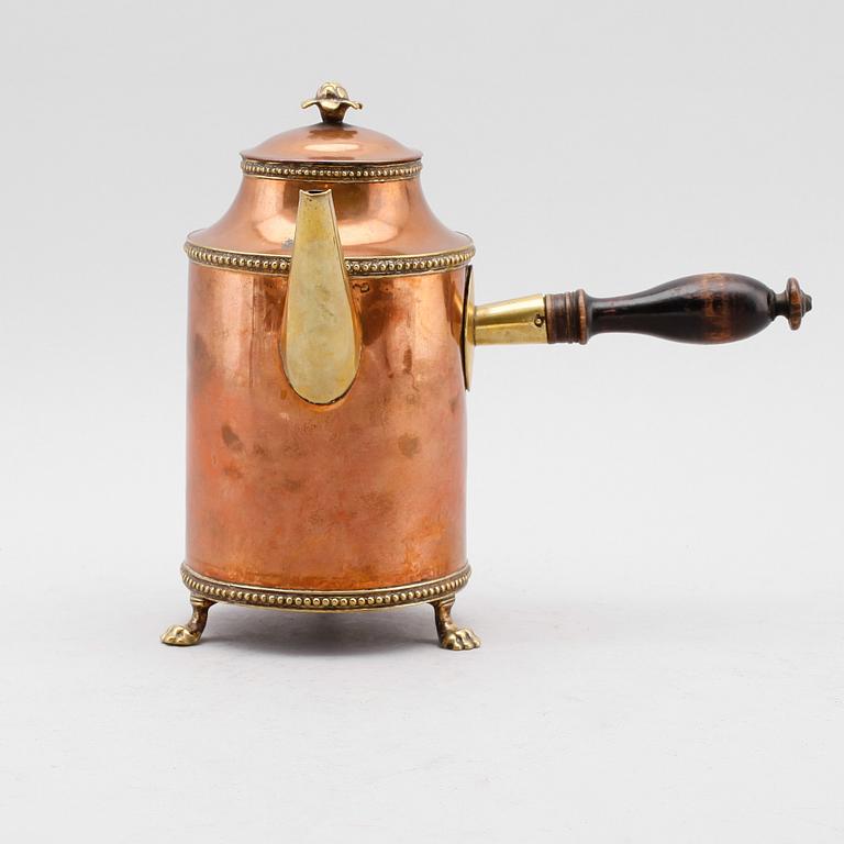 KAFFEKANNA, koppar och mässing, gustaviansk, 1700-tal.