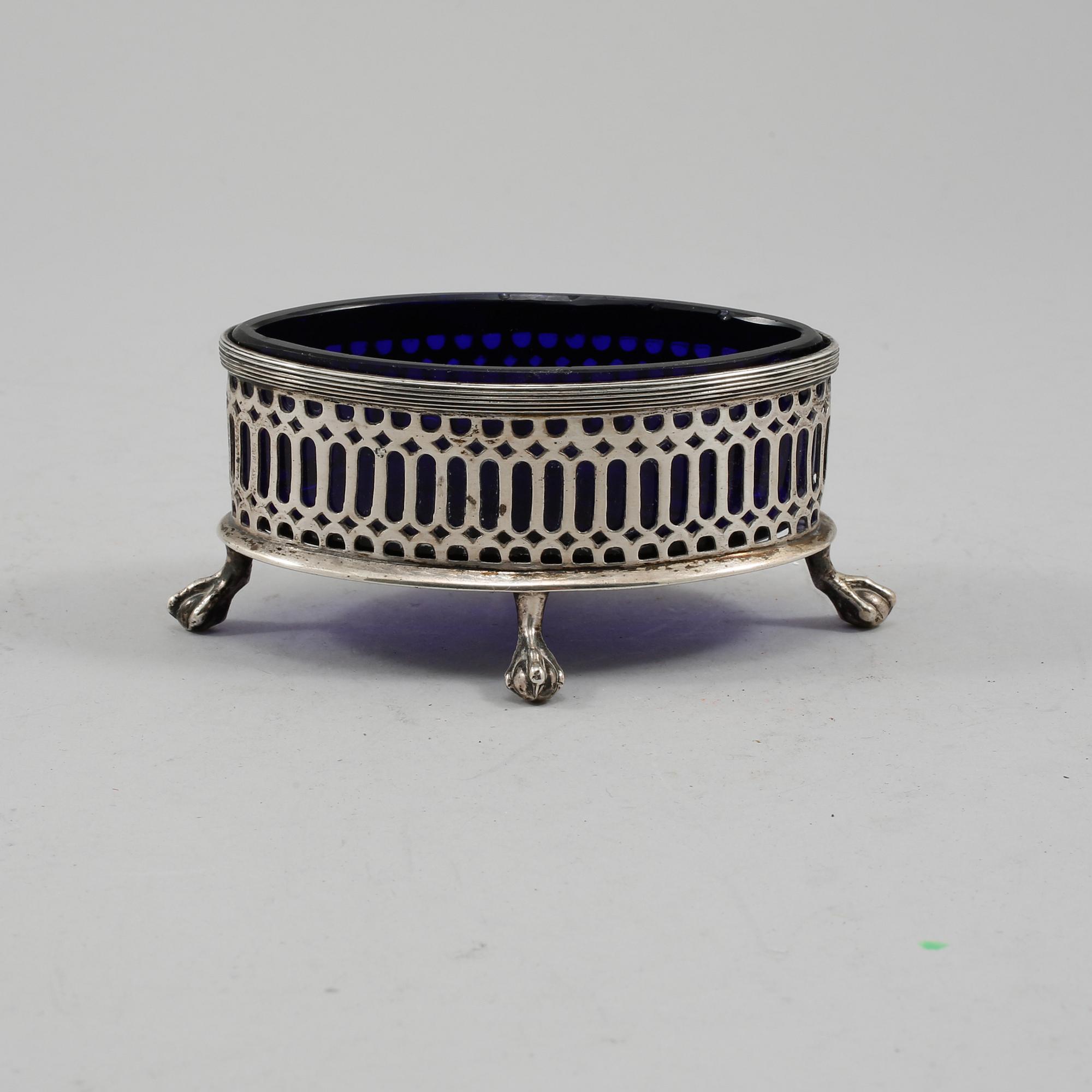 SALTKAR, silver och glas, Pehr Zethelius Stockholm, 1799.