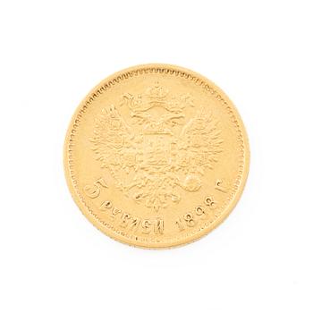 Gold coin, Nicholas II, Russia, 5 Rubles, 1898.