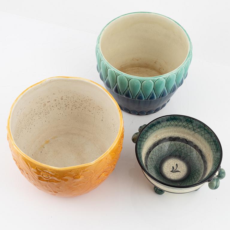 Two flintware pots and a bowl, Rörstrand, first half of the 20th Century.