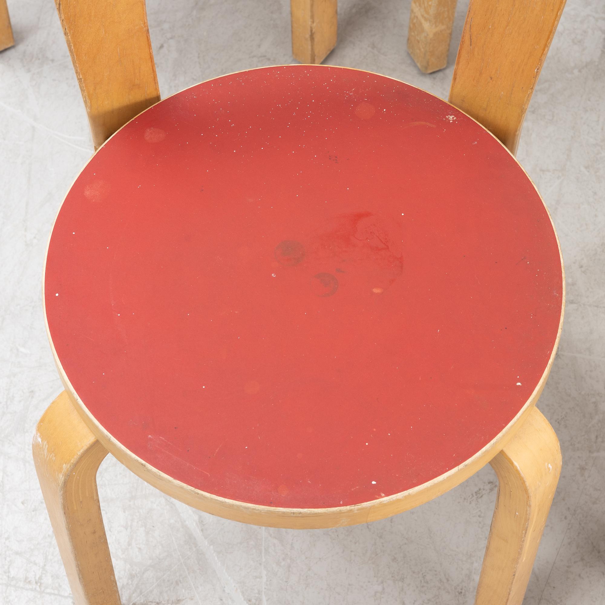 A set of six children's chairs model N65 by Alvar Aalto for Artek.