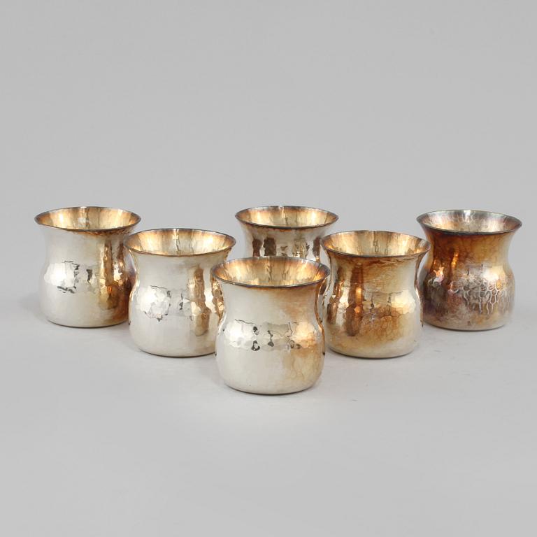 PUNSCHMUGGAR, 6 st, silver, Löfman, MEMA, Linköping, 1989. Vikt 335 g.