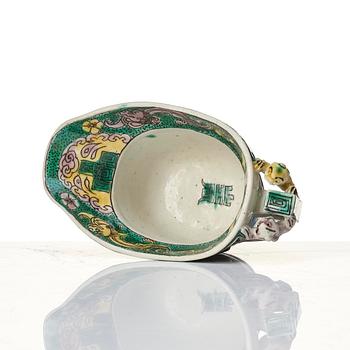 A famille verte bisquit libation cup, Qing dynasty, Kangxi (1662-1722).