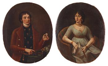 37. UNKNOWN ARTIST, Early 19th Century. Portrait of a Coian controller & his wife.