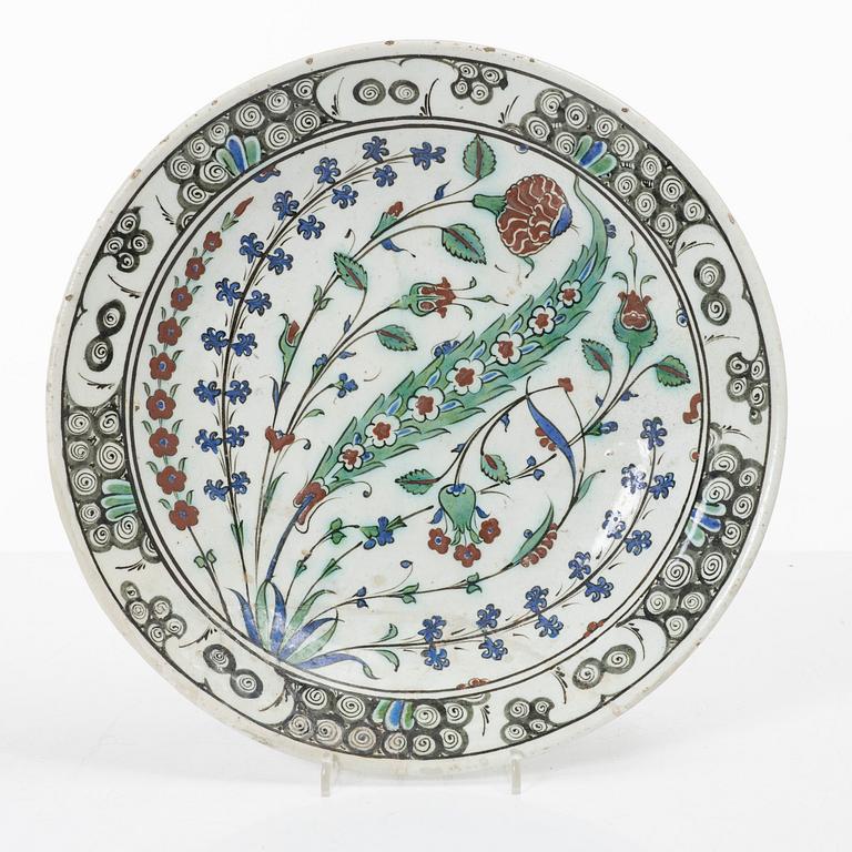 A 17th century Iznik pottery dish, Ottoman empire.