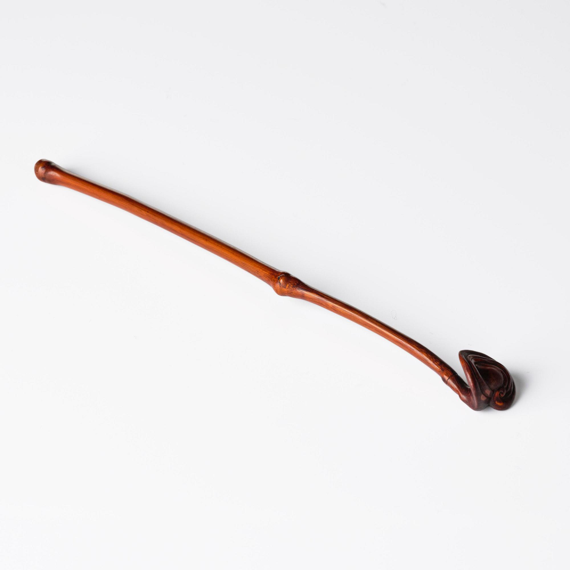 A hardwood bamboo shaped brushpot with a sceptre, China, 20th century.