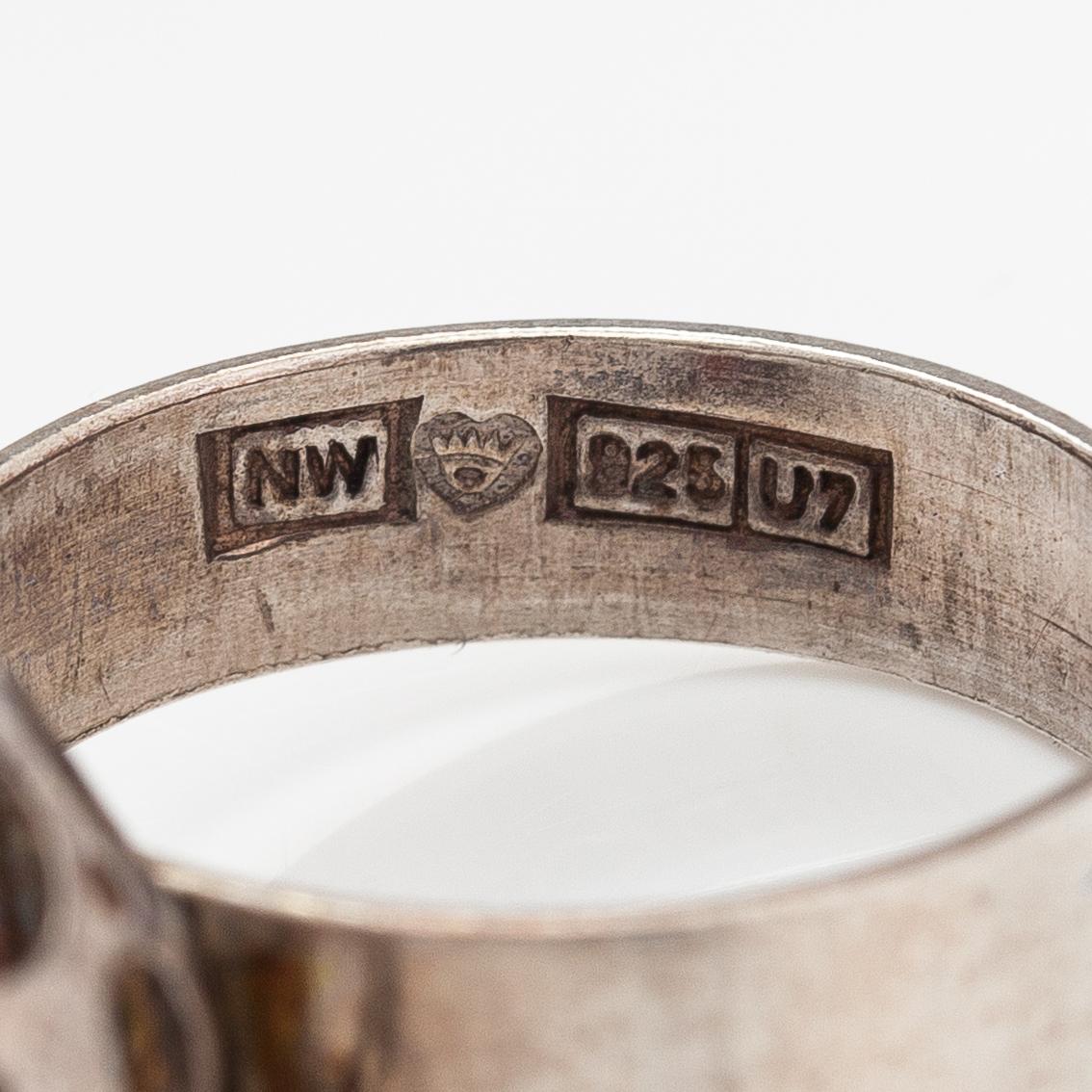 Liisa Vitali, A sterling silver ring "Leppäkerttu" with a chalcedony. Westerback, Helsinki 1973.