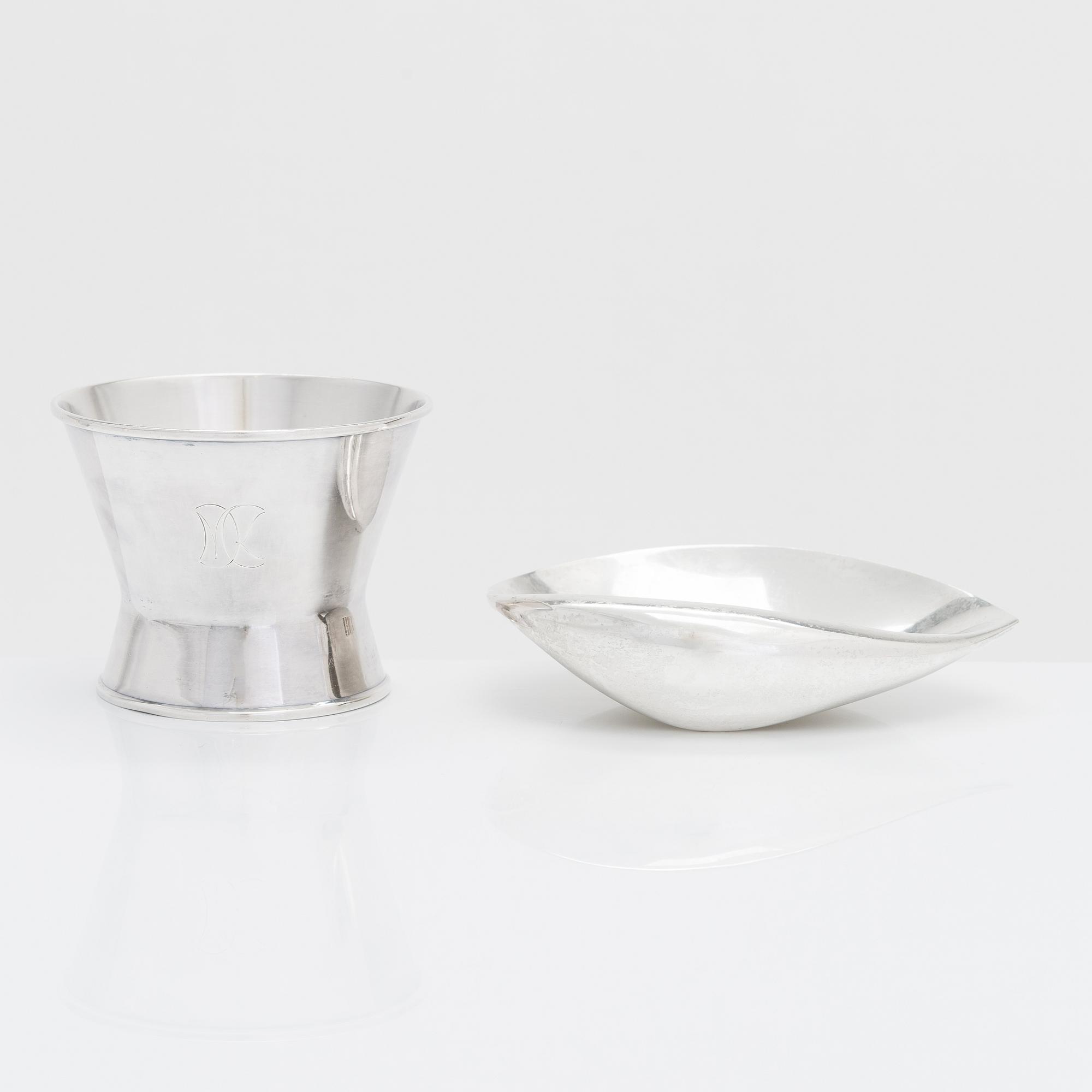 Tapio Wirkkala, silver bowl and sugar bowl, Kultakeskus, Hämeenlinna 1955 ja 1959.